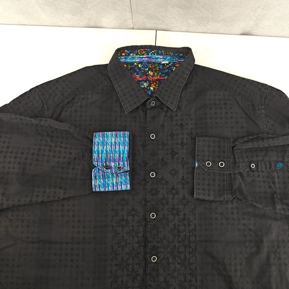 Robert Graham Other - Robert Graham Button Shirt Mens 4XL Black Geometric Embroidered Floral Cuffs